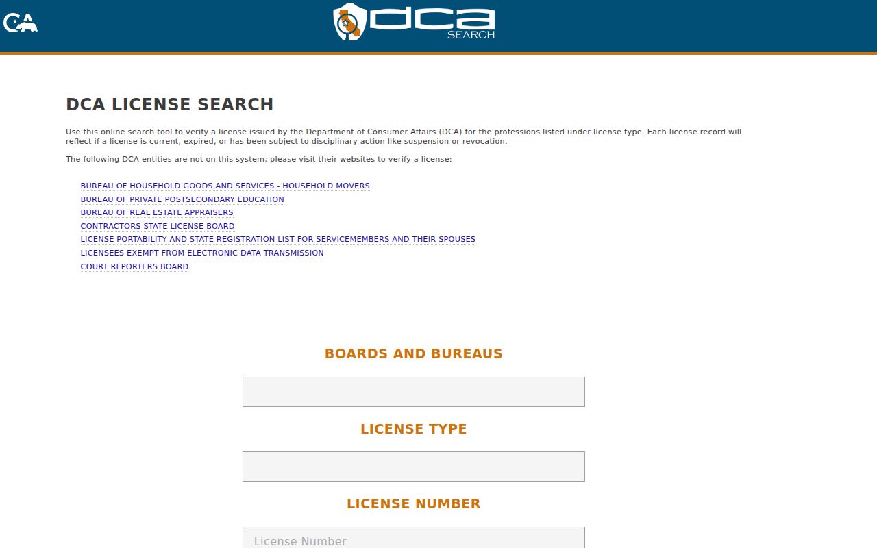 Torrance residents directory reference image of the California professional license search