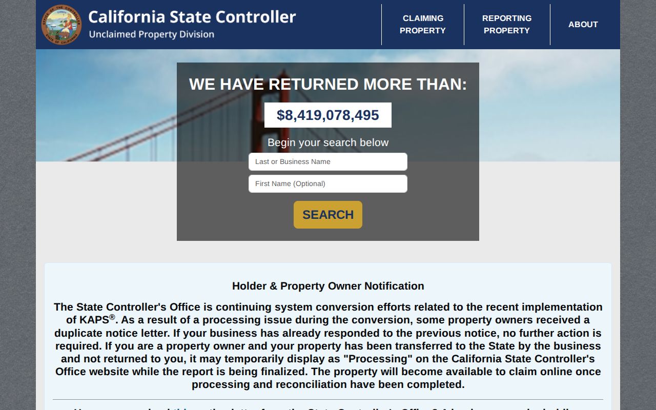 Torrance residents directory reference image of California unclaimed property search