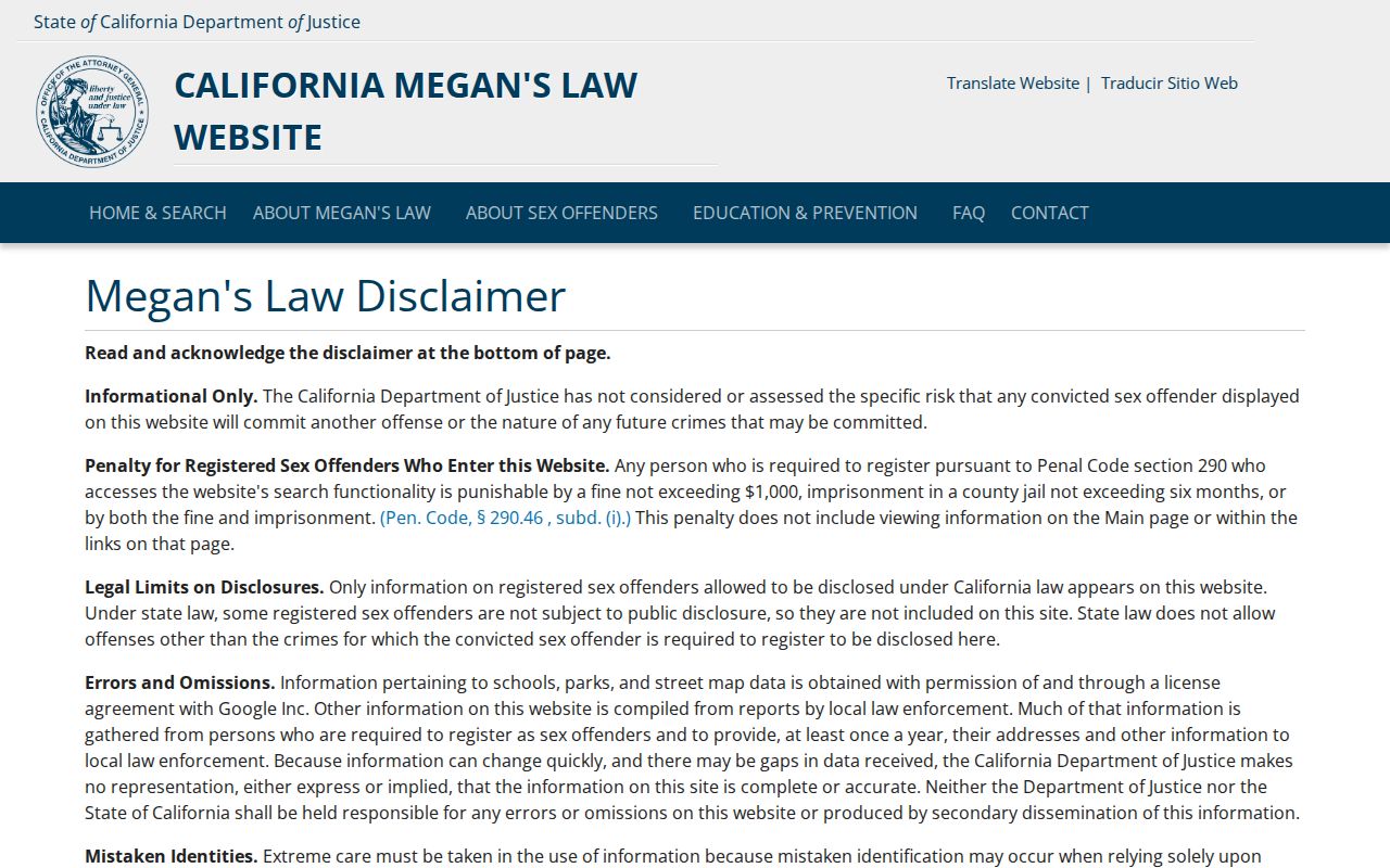 Torrance resident lookup reference image of California Megan's Law search