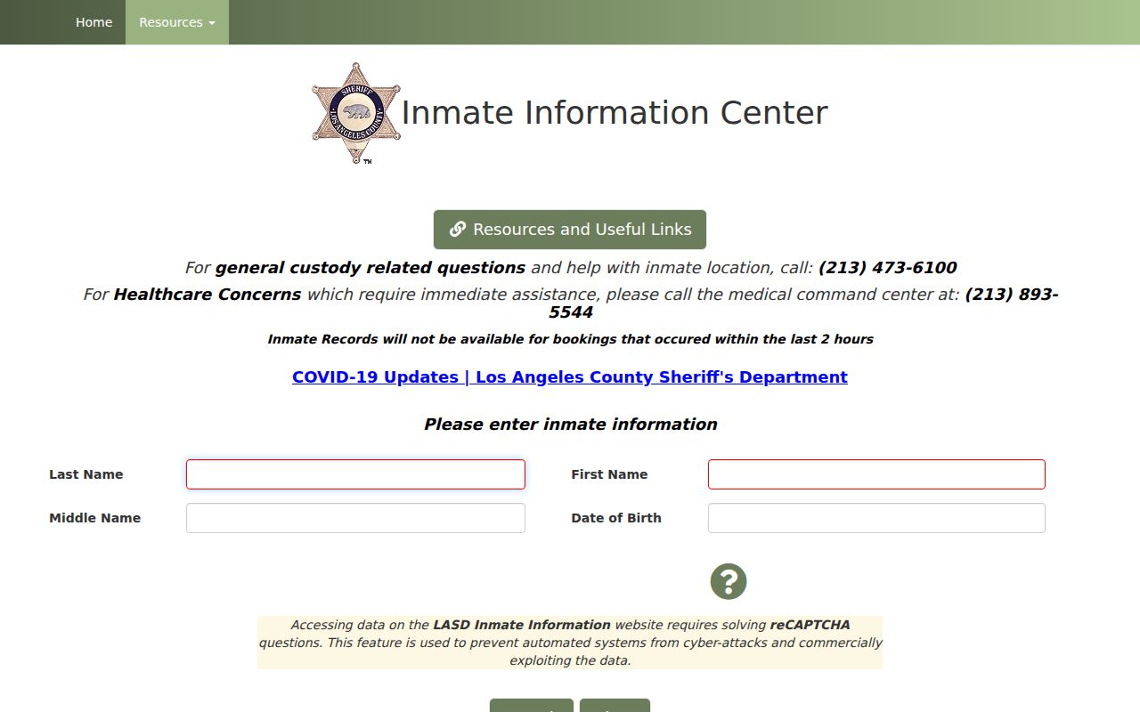 Torrance resident lookup reference image of the Los Angeles County inmate information center
