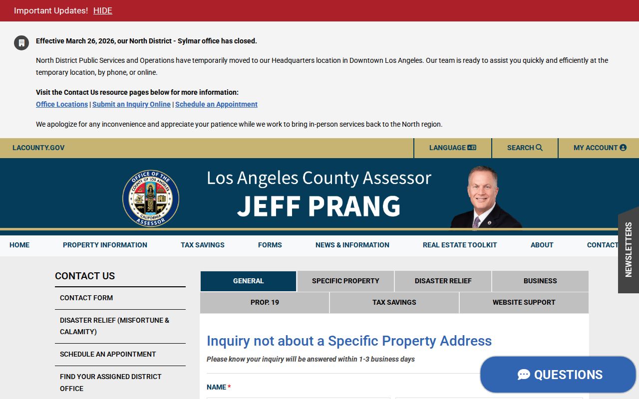 Torrance street directory reference image for Los Angeles County Assessor public service